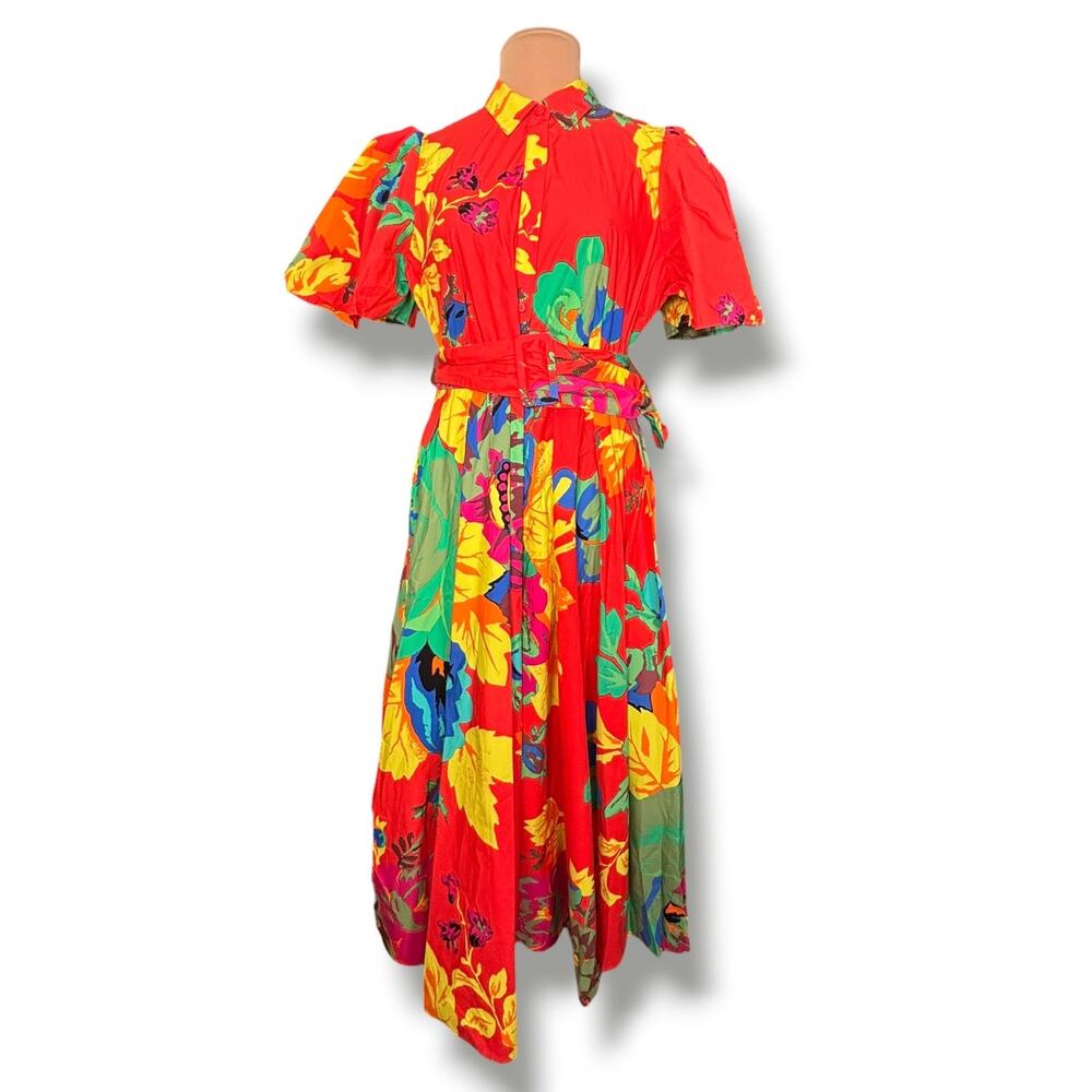Christopher John Rogers x Target Red Floral Belted Shirt Dress Puff Sleeve New